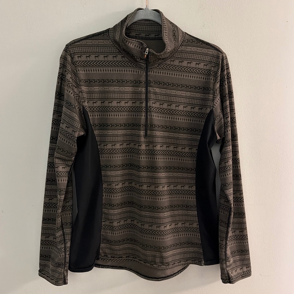 Kerrits Womens Large Quarter Zip Equestrian Horse Print Performance Top Gray